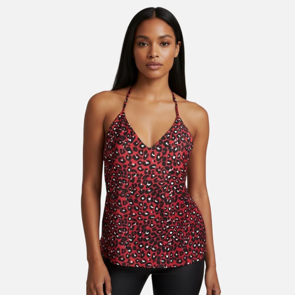 Wine Red Leopard Printed Racerback Tank Top